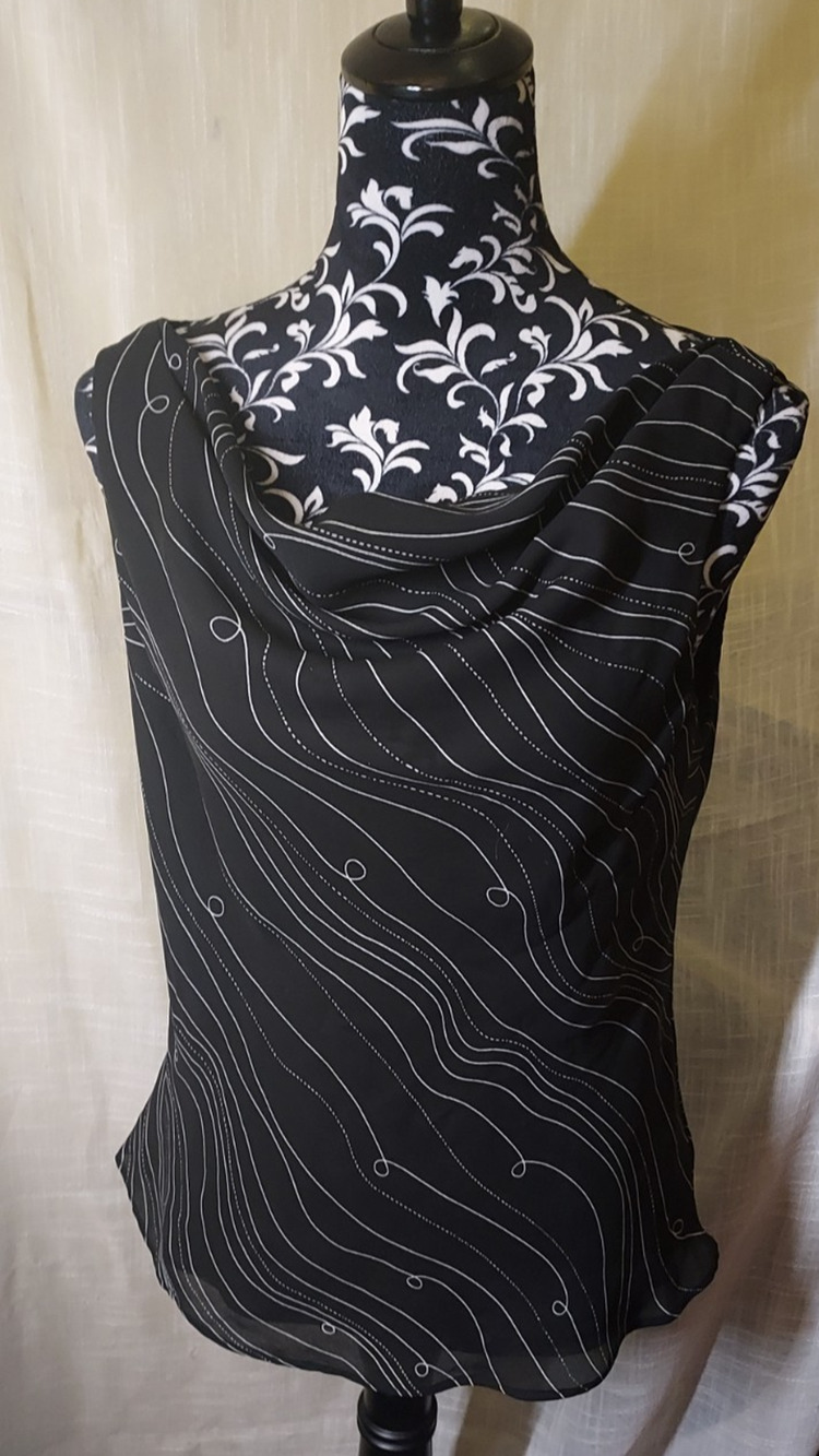 Studio I Black Sleeveless Blouse with Cowl Neck and lining Women's Size 12